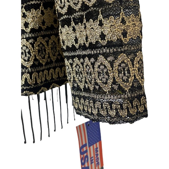 R&M Richards Twin Set Jacket 16W Attached Camisole Top Black Gold Beaded Fringe - Picture 3 of 12